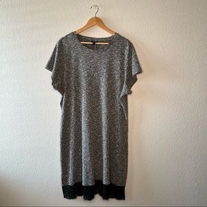 Torrid grey ribbed short sleeve dress with lace hem size 3X